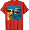 Selfie Guinea Pig and Shark Summer Scuba Diving Funny Guinea Pig Selfie with Shark Ocean Lovers T-Shirt - Red