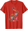 Floral Easter Women Girls Easter Bunny Spring Flowers Rabbit T-Shirt in Red