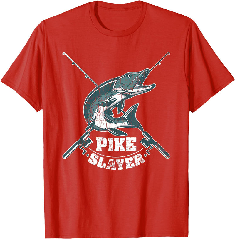 Fishing IM Co Pike Slayer Fishing Fisherman Northern Pike T-Shirt - Red