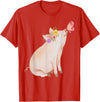 Watercolor Pink Pig With Floral And Butterfly Farm Design T-Shirt - Red