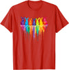 Vibrant Rainbow Bunnies Dripping Colors Easter T-Shirt in Red
