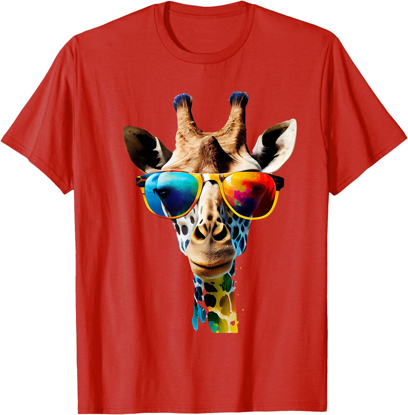 Giraffe Safari Sunglasses Gifts & Designs Giraffe with Sunglasses T-Shirt - Red