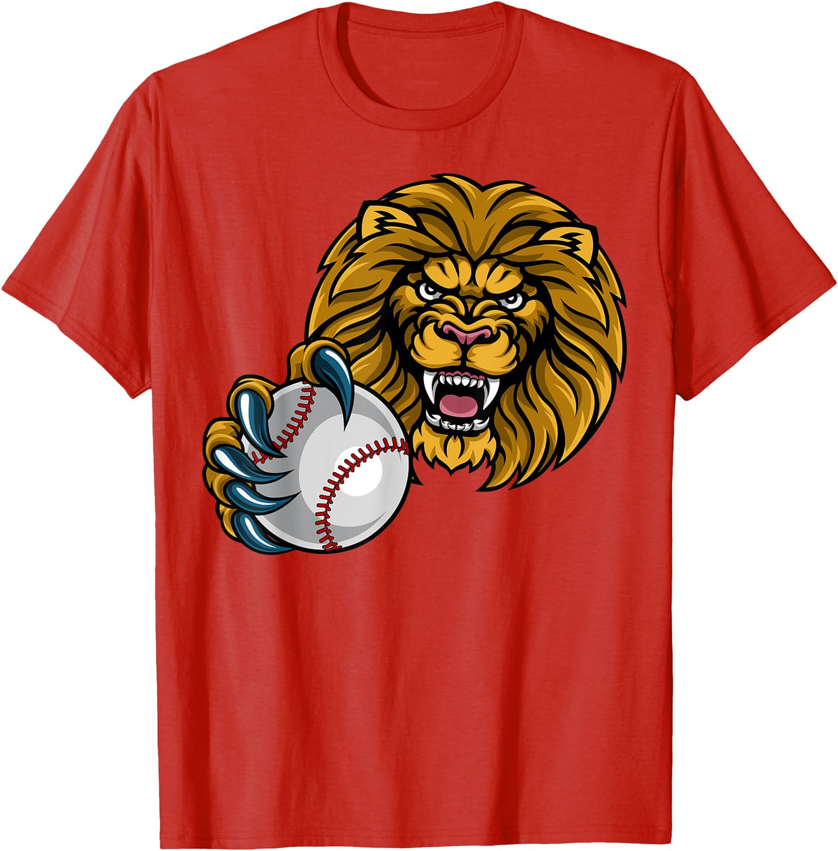 Lion Sports Team Mascot Baseball or Softball Ball Lion Sports Lions Team Mascot Holding Baseball Softball Ball T-Shirt - Red