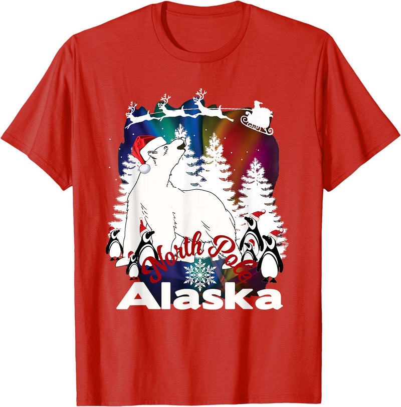 Alaska Souvenir Gifts by PLOLDS North Pole Alaska Christmas Town Polar Bear Santa Souvenir T-Shirt - Red