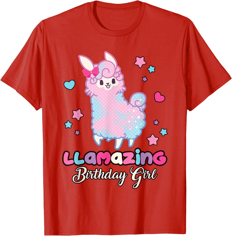 Llamazing Birthday Girl Llama Family BW Art Llama Birthday Girl Llamazing Birthday Alpaca Llama Girl T-Shirt - Red