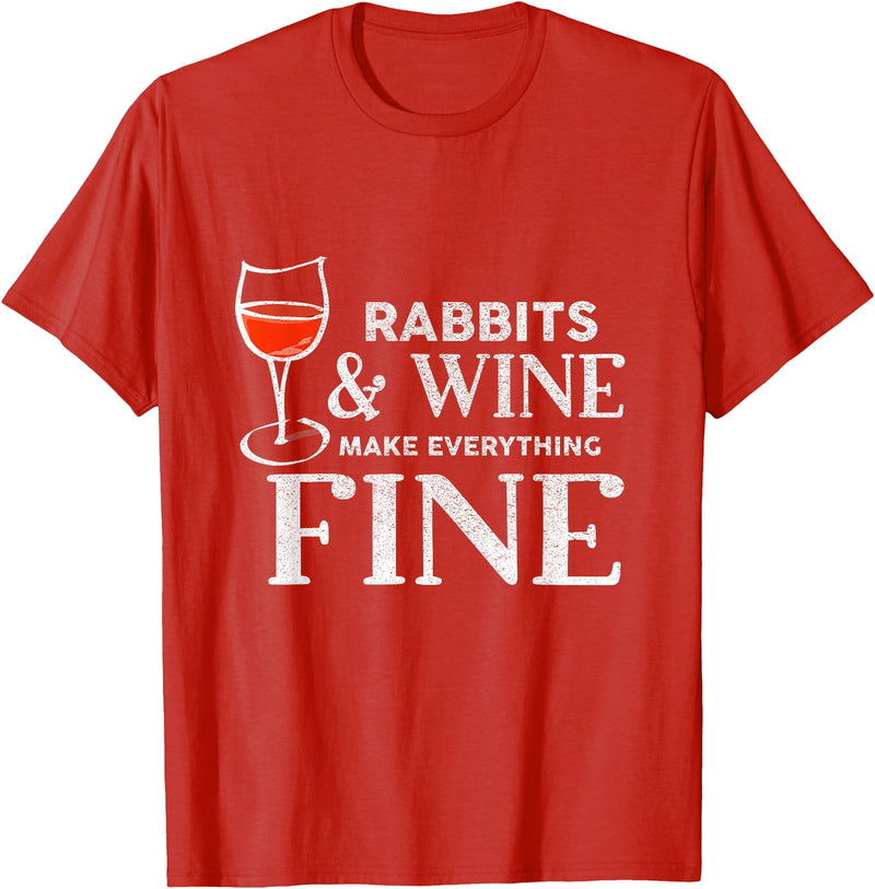 Rabbits and Wine Make Everything Fine Rabbit T-Shirt in Red