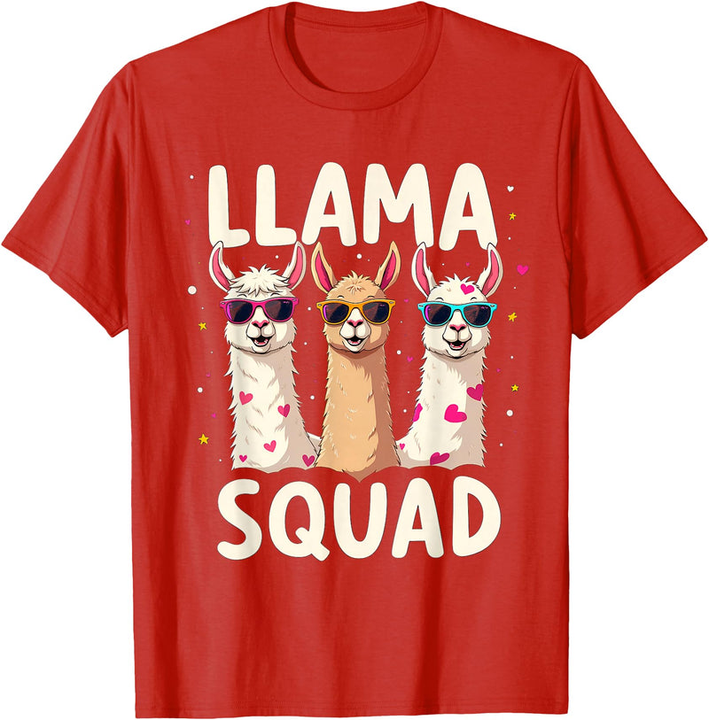 Funny Llama Alpaca Animal Lover Gifts Clothing Llama Squad T-Shirt - Red