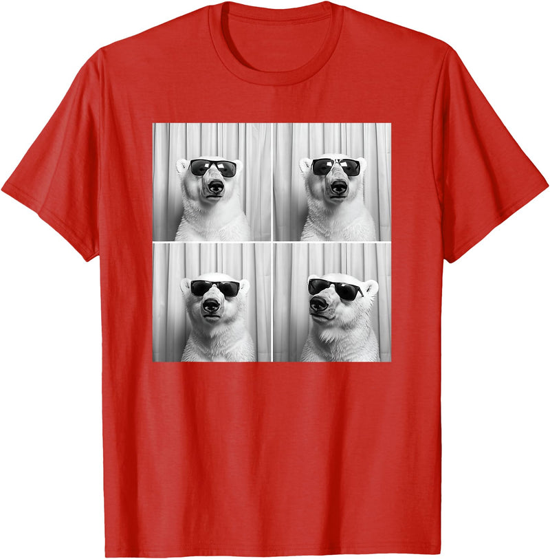 Arctic Polar Bear Face Photography Men Women Kids Cool Polar Bear With Sunglasses Funny Zoo Animal Selfie T-Shirt - Red
