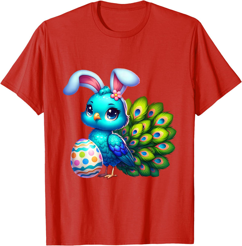 Funny Easter Peacock Lover Egg Eggs Bunny Rabbit Men Women T-Shirt in Red