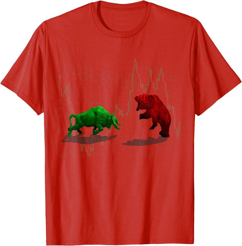 Stock Market Bulls vs Bears Graphic T-Shirt - Red