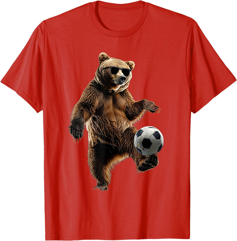 Animal Soccer Design Bear Soccer T-Shirt - Red