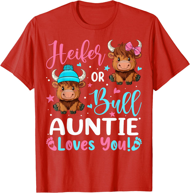 Reveal Party Highland Cow Bull or Heifer Auntie Loves You Highland Cow Lover T-Shirt - Red