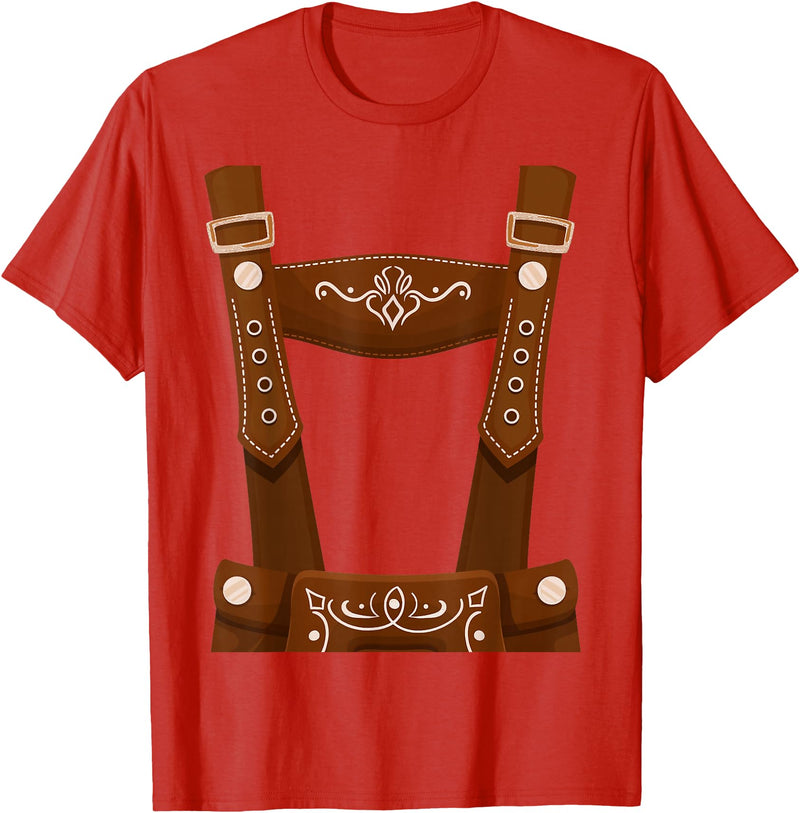 Bavarian Oktoberfest Halloween Costume Oktoberfest Costume Halloween Lederhosen T-Shirt - Red
