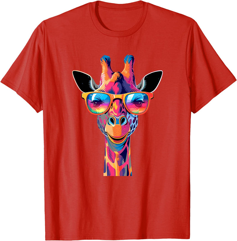 Colorful Giraffe Sunglasses Funny Giraffe Sunglasses T-Shirt - Red