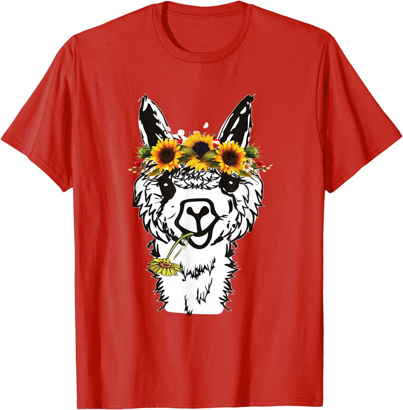 Funny Llama Alpaca Animal Lover Women's Floral Llama Alpaca Funny Graphics T-Shirt - Red