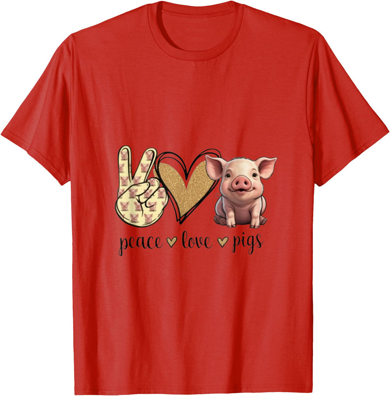 Funny Peace Love Cute Show Pig Lover Peace Love Cute Show Pig Lover T-Shirt - Red