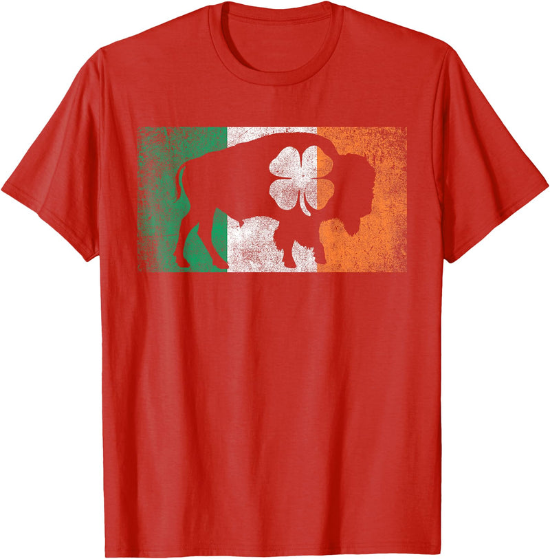 Buffalo - Saint Paddys Funny Ireland Flag Buffalo - Shamrock St. Patrick's Day Irish Flag T-Shirt - Red