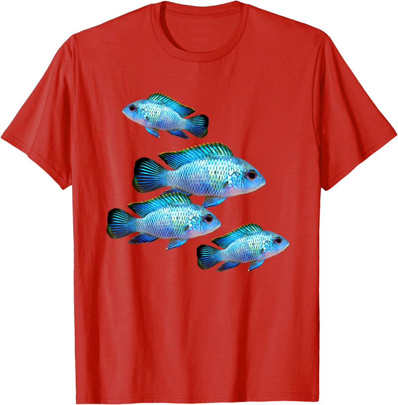 Cichlid Aquarium Tees Electric Blue Acara Cichlids Aquarium Fish Breeders Keepers T-Shirt - Red