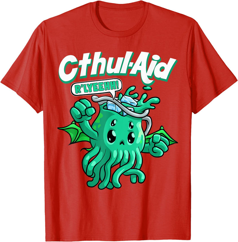 Funny Horror Apparels Cool Cthulhu Aid Funny Cthulhu R'lyeehh Cute Meme Halloween T-Shirt - Red