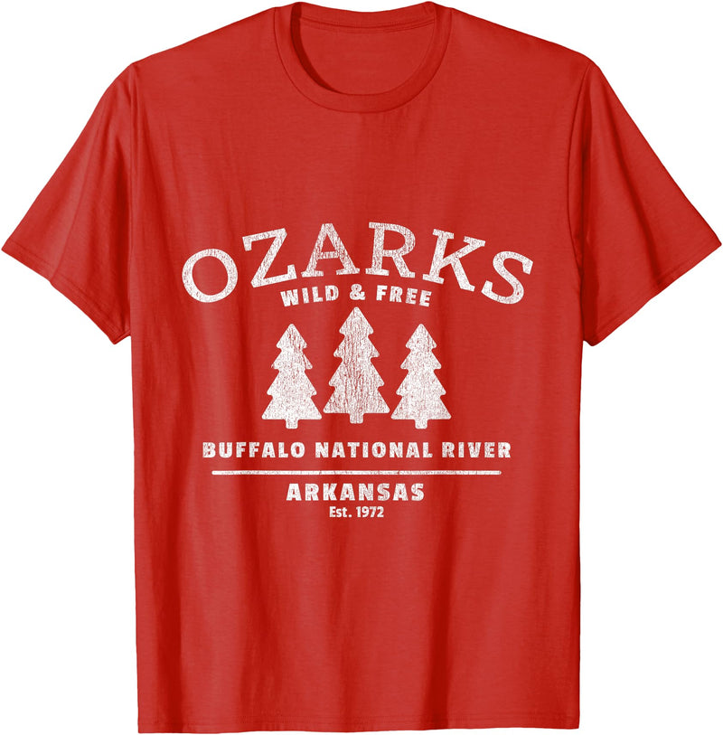Arkansas Wilderness Designs and Gifts Buffalo National River - Arkansas - Ozark Mountains T-Shirt - Red