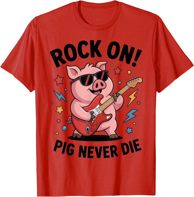 Musical Pig Tribe Collective for Rock Enthusiasts Rock On Pig Never Die Music Lovers Funny Concert Vibe T-Shirt - Red
