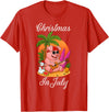 Cute Funny Pig Christmas Xmas Summer Vacation Gift Christmas In July Cute Pig Funny Summer Vacation Beach Vibes T-Shirt - Red