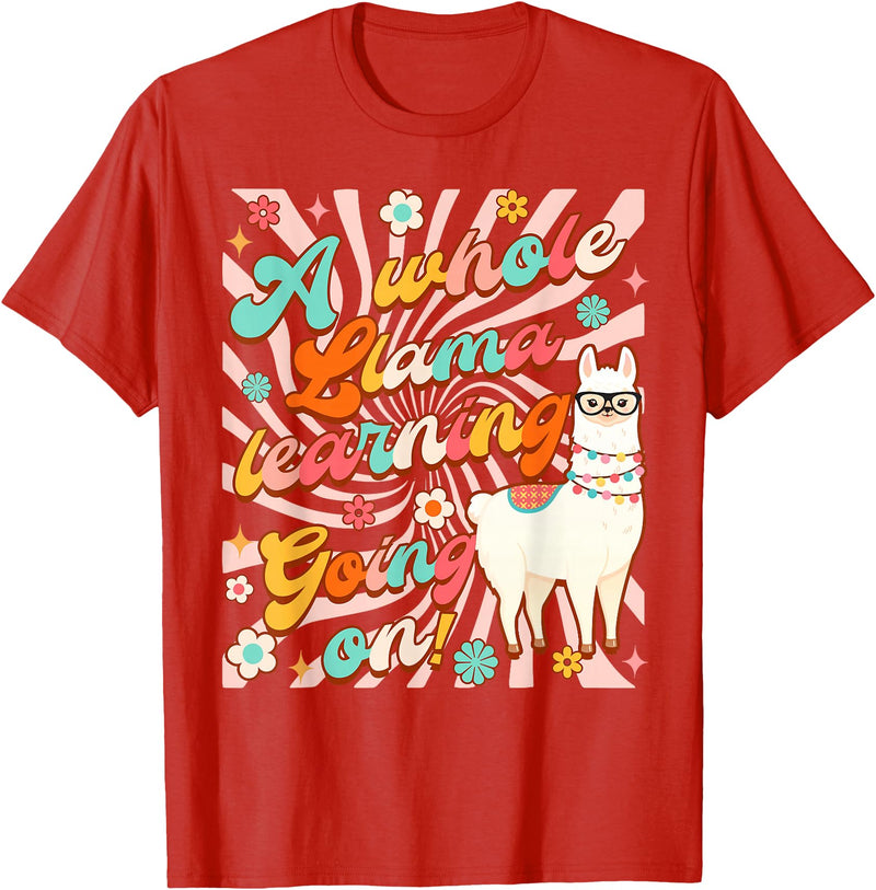 Llama Alpaca Whole Llama Learning Going On Llama Alpaca Teacher Teaching Whole Llama Learning Going On T-Shirt - Red