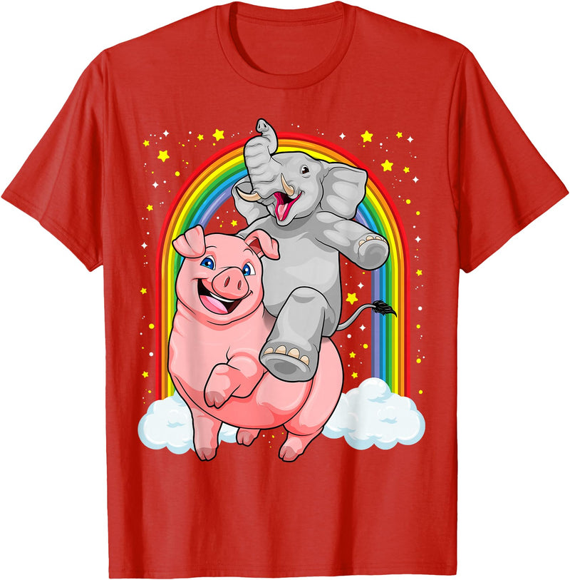 GoshWow Elephant Riding Pig Funny And Magical Elephant Pig Pun T-Shirt - Red