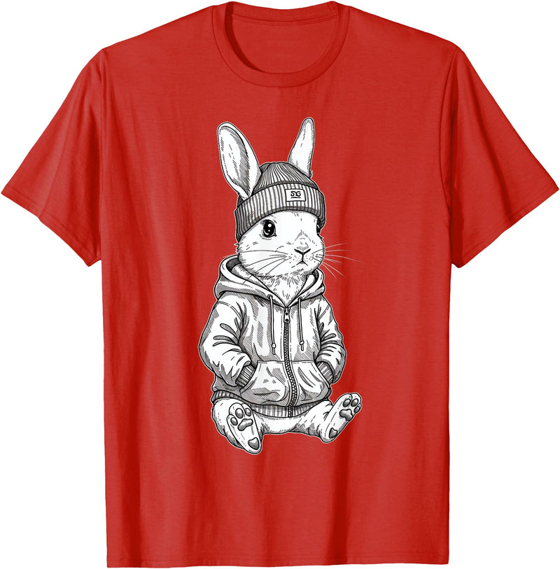 Urban Streetwear Bunny – Cool Hipster Rabbit Design Hoodie in Red