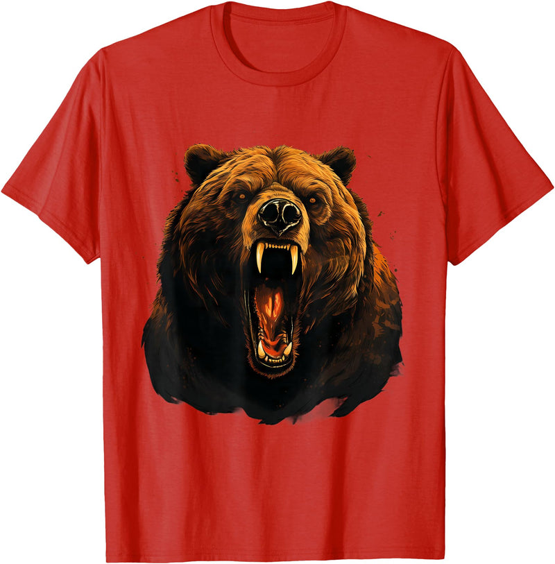 Forest Animal Art Bear Portrait Art Work Wildlife Animal Lovers Forest Motif T-Shirt - Red