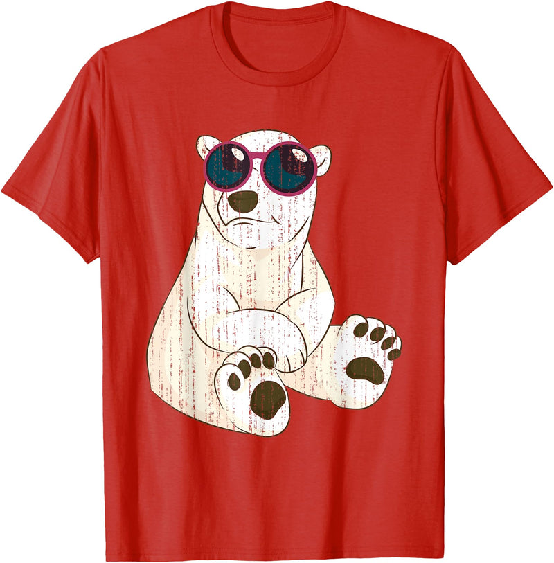 Arctic Animal Polar Bear Gifts Funny Sunglasses Cool Animal Arctic Polar Bear T-Shirt - Red