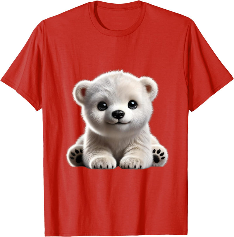 Just Sweet Designs Cute Polar Bear Cub Design T-Shirt, Small, Black - Red