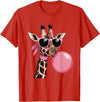 Funny Giraffe Lover Design Outfit Funny Cute Giraffe Pink Bubble Gum and Pink Sunglasses T-Shirt - Red