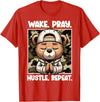 Camouflage Hip Hop Teddy Bear Hustle Grind Designs Wake Pray Hustle Repeat Hip Hop Teddy Bear Boys Teens Camo T-Shirt - Red