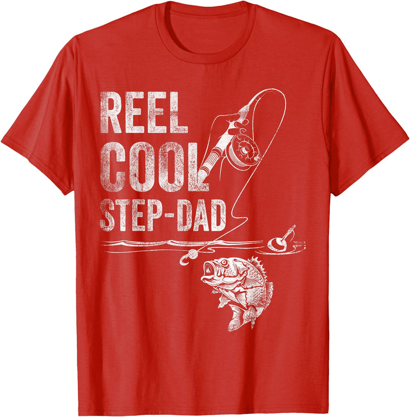 Reel Cool Step-Dad Fish Fishing Father's Day Shirt Reel Cool Step-Dad Fish Fishing Shirt Father's Day Gift T-Shirt - Red