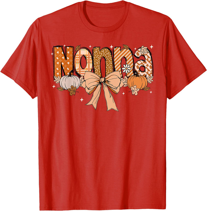 Pumpkin Fall Leopard Happy Thanksgiving Mat Nonna Pumpkin Fall Coquette Bow Thanksgiving Mom Women T-Shirt - Red