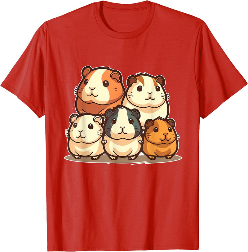 Best & Fun Guinea PIg Designs Cute, Kawaii Guinea Pig Family T-Shirt - Red