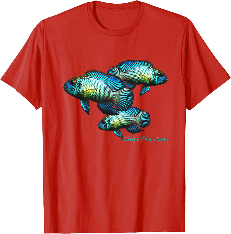 Cichlid Owners Tees Electric Blue Acara Breeders Dwarf Cichlids Aquarium Fish T-Shirt - Red