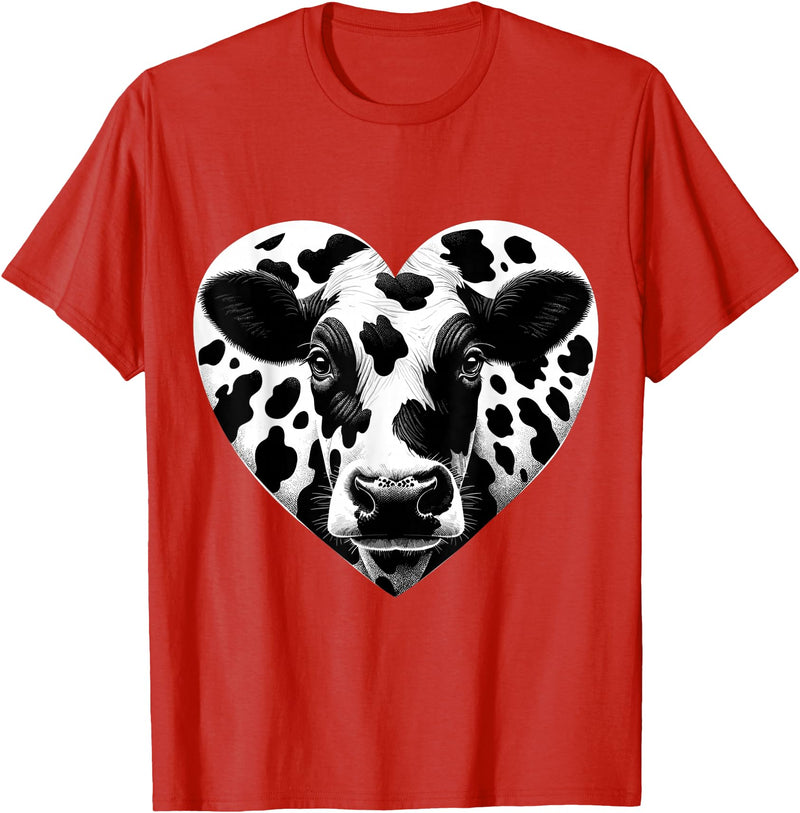 Humorous Gifts for Cow Farmer Cow Print Heart Cow Farmer Girl T-Shirt - Red