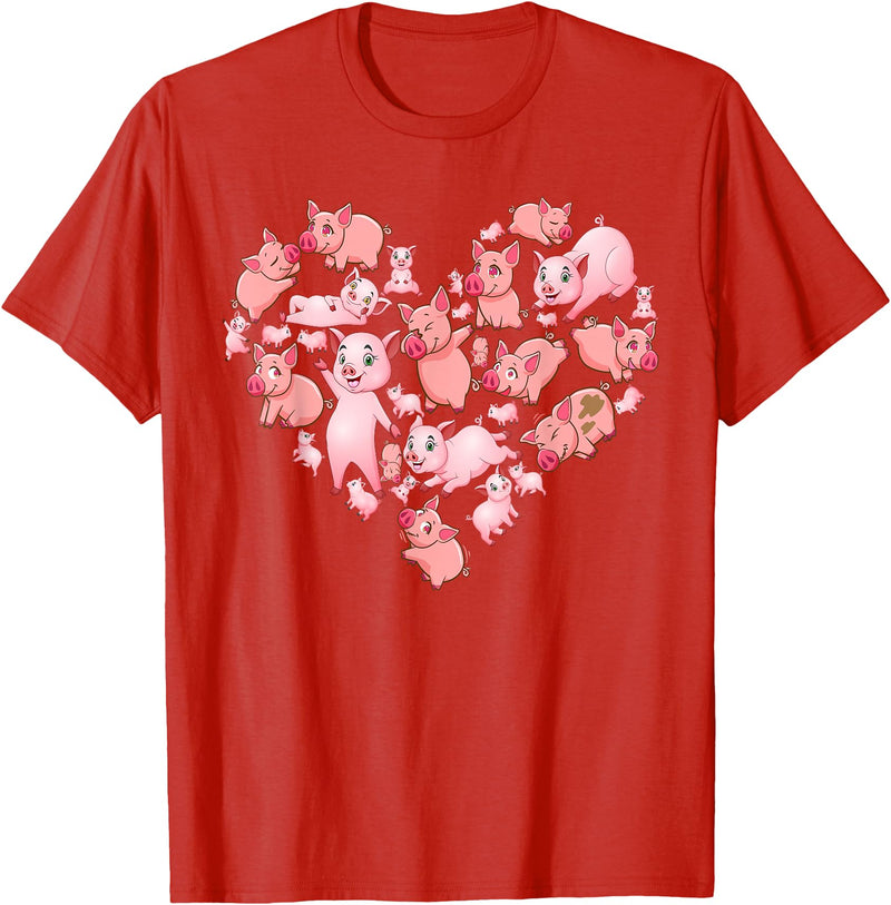 Pig Heart Lover Gift Co. Pig For Women Girls Kids Heart Shape Poses Cute Pig T-Shirt - Red