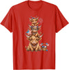 Funny 4th Of July Highland Cow Apparel Cute Highland Cow 4th of July Patriotic American Flag T-Shirt - Red