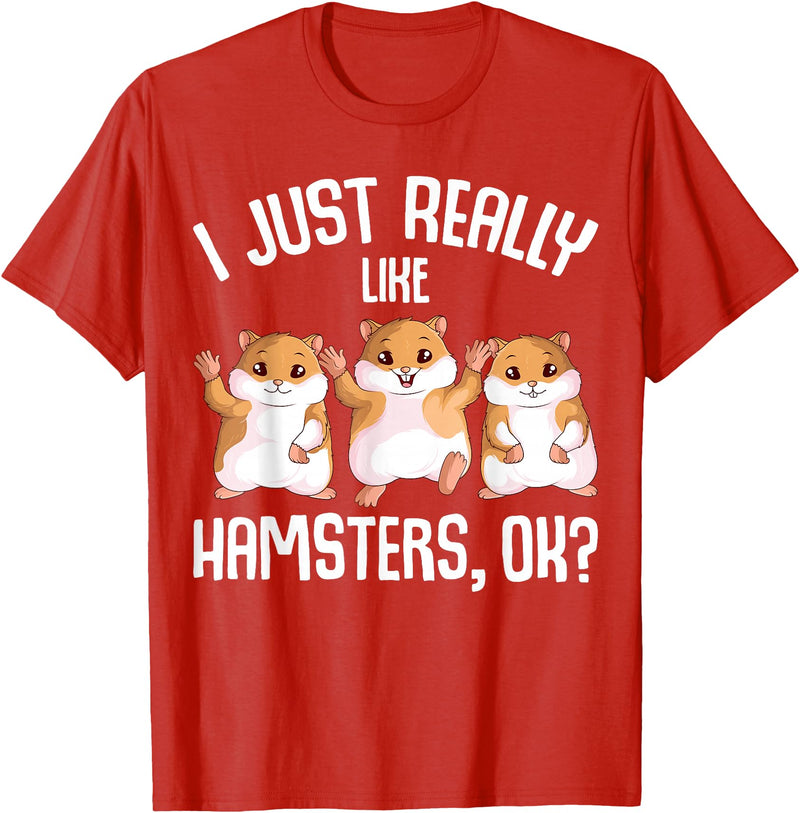 I Just Really Like Hamsters Hammy Girls Women Hamster T-Shirt - Red