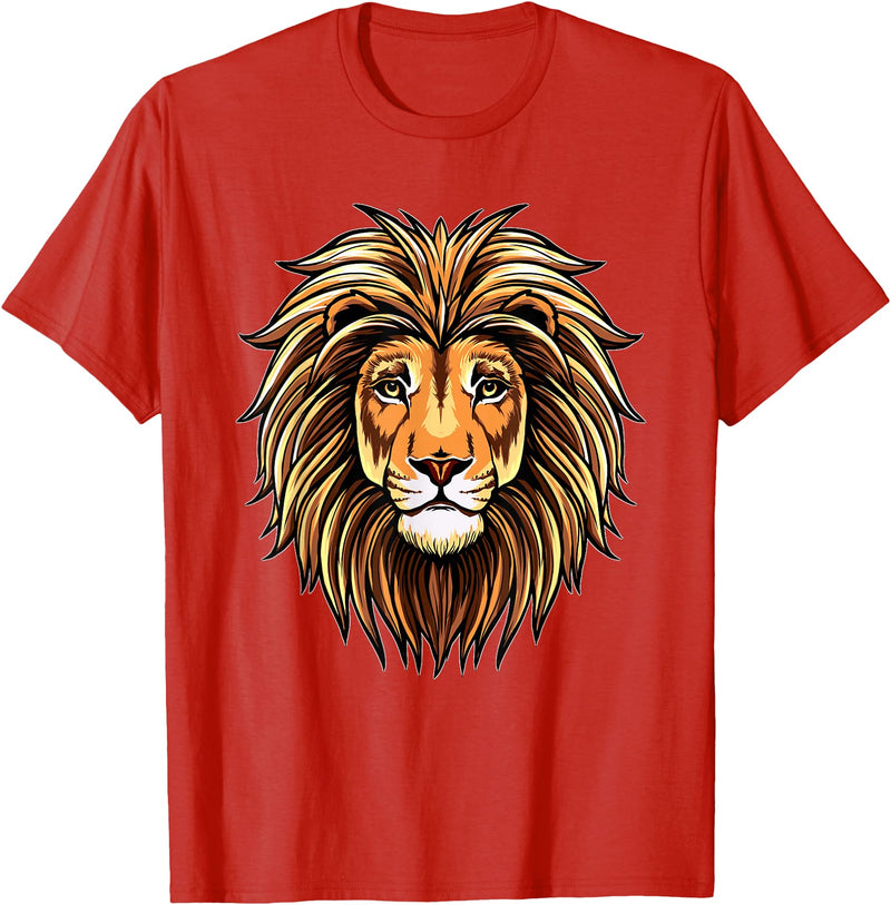ROSS BOSS Majestic Lion Mane Detailed Art - Lions Are My Favorite T-Shirt - Red