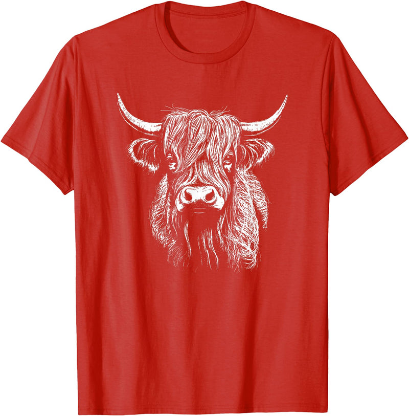 Scottish Highland Cattle Cow Merch Scottish Highland Cattle Cow Drawing T-Shirt - Red