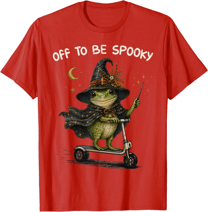 Funny Witch Frog Off To Be Spooky Halloween T-Shirt - Red