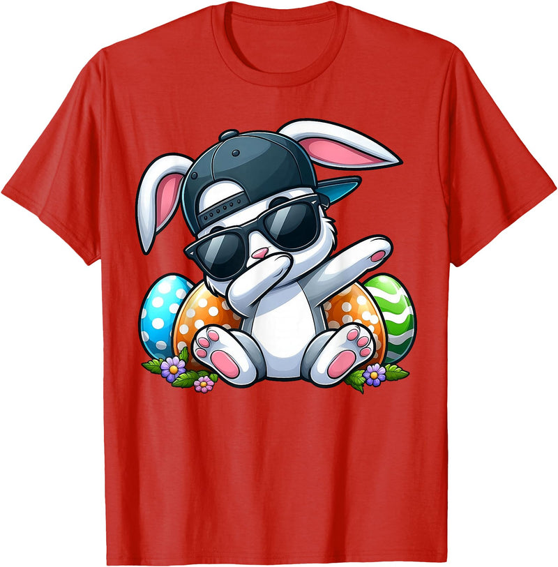 Easter Day Dabbing Bunny for Men Women Boys Girls Teens T-Shirt in Red