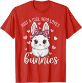Cute Bunny Rabbit Girls Kids Just a Girl Who Loves Bunnies T-Shirt in Red