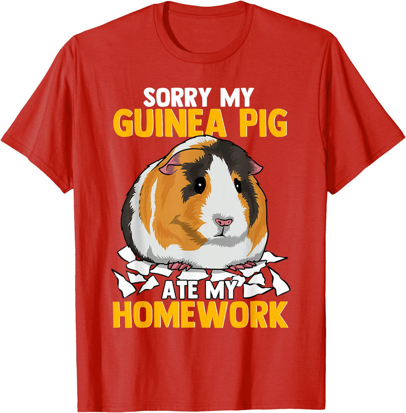 Sorry My Guinea Pig Ate My Homework Funny Pet Rodent Hamster T-Shirt - Red