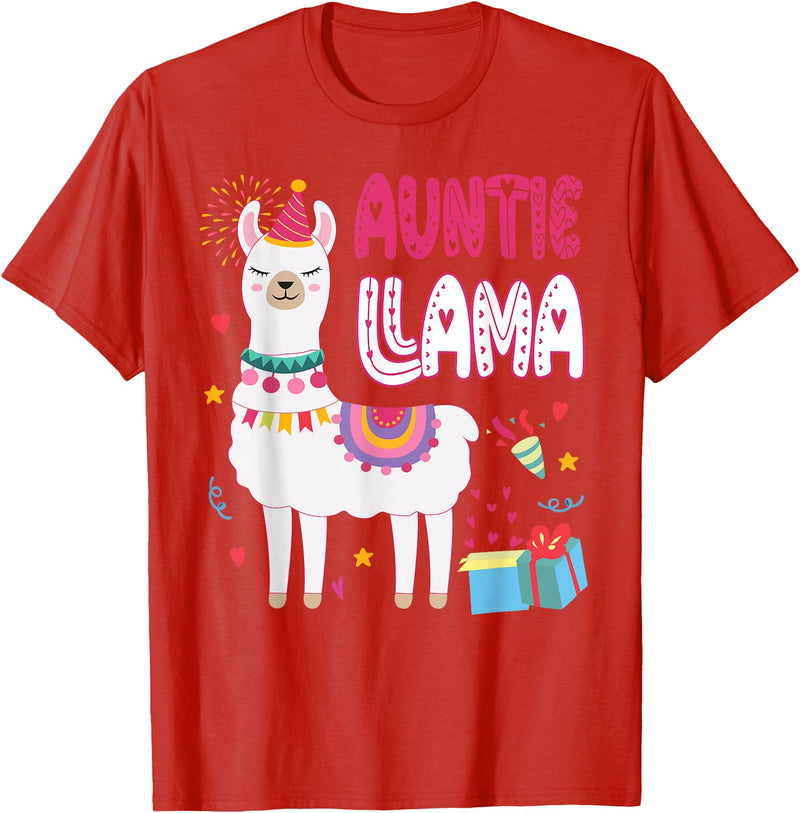 Family Matching Llama Birthday Party Supplies Auntie Llama Aunt Of The Birthday Boy Girl Llama Birthday T-Shirt - Red