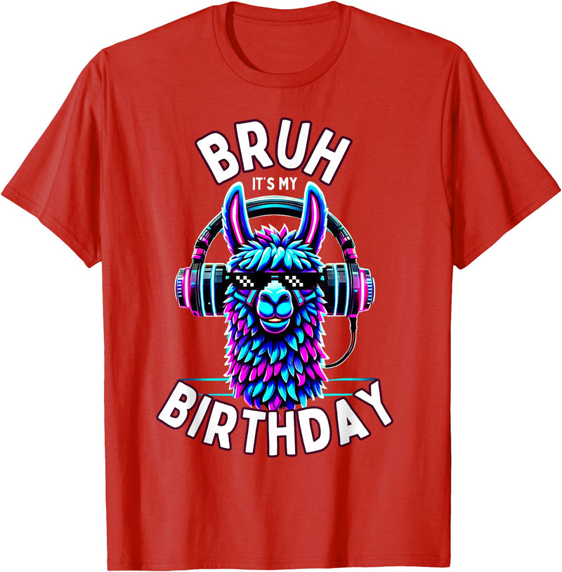 Llama Birthday Apparel Family Party Birthday Tees Bruh Its My Birthday Llama Boy Kids Girl Family Funny Party T-Shirt - Red